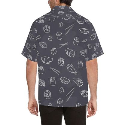 Sushi Pattern Black Background Mens All Over Print Hawaiian Shirt