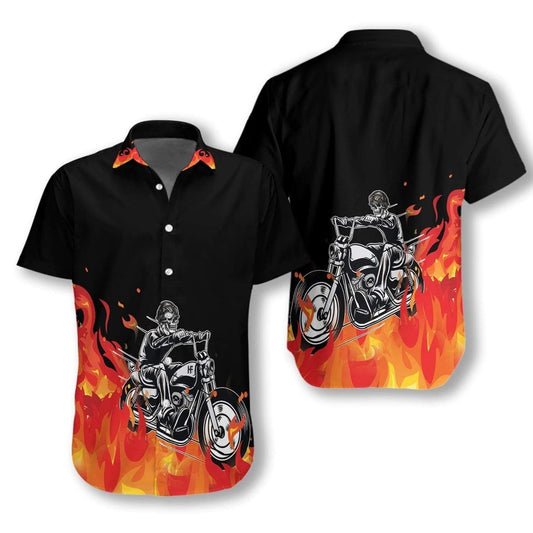 Motorbike Skull with Fire Hawaiian Aloha Shirts