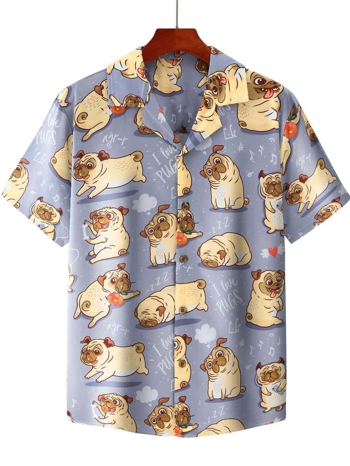 I Love Pug Purple Unisex Hawaiian Shirts