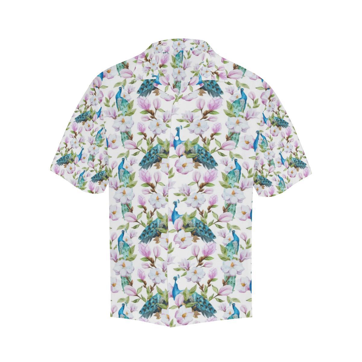 Peacock Pink Flower Pattern Mens All Over Print Hawaiian Shirt