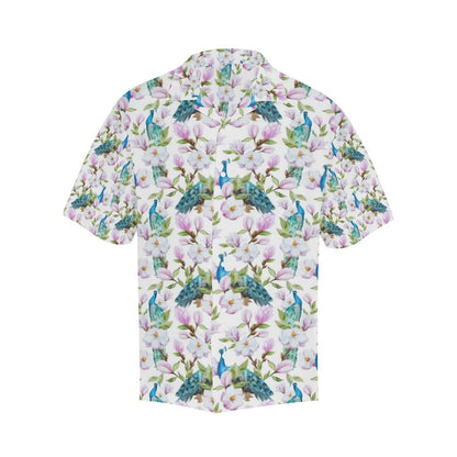Peacock Pink Flower Pattern Mens All Over Print Hawaiian Shirt