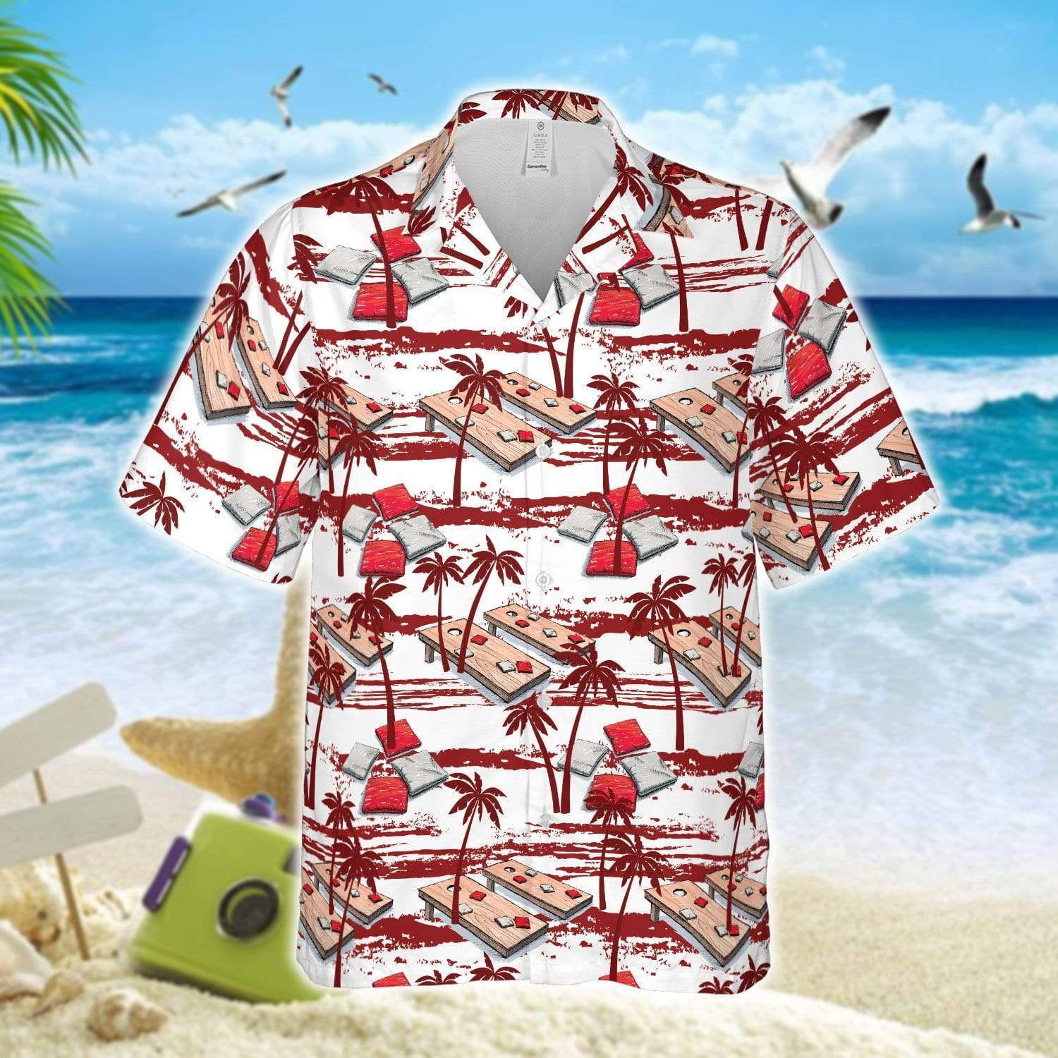 Amazing Cornhole Red Palm Tree Unisex Hawaiian Shirts - Beach Shorts #120721H