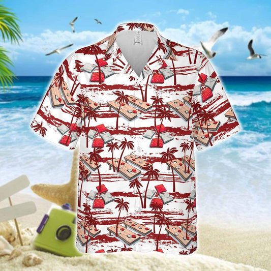 Amazing Cornhole Red Palm Tree Unisex Hawaiian Shirts - Beach Shorts #120721H