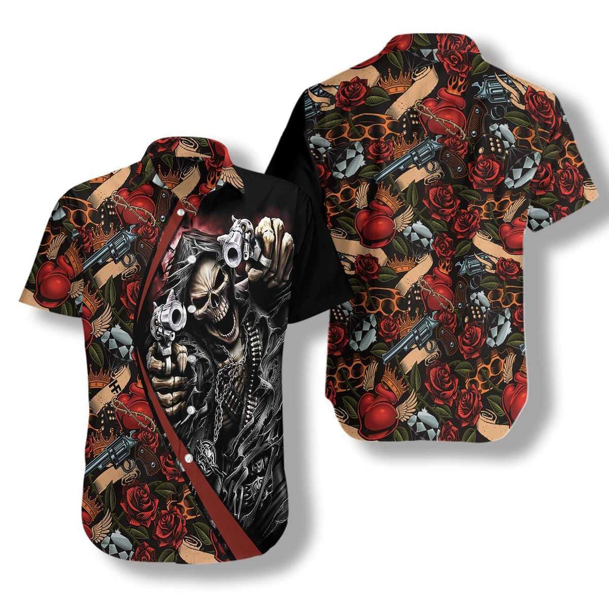 Hawaiian Aloha Shirts Cool Gun Skull