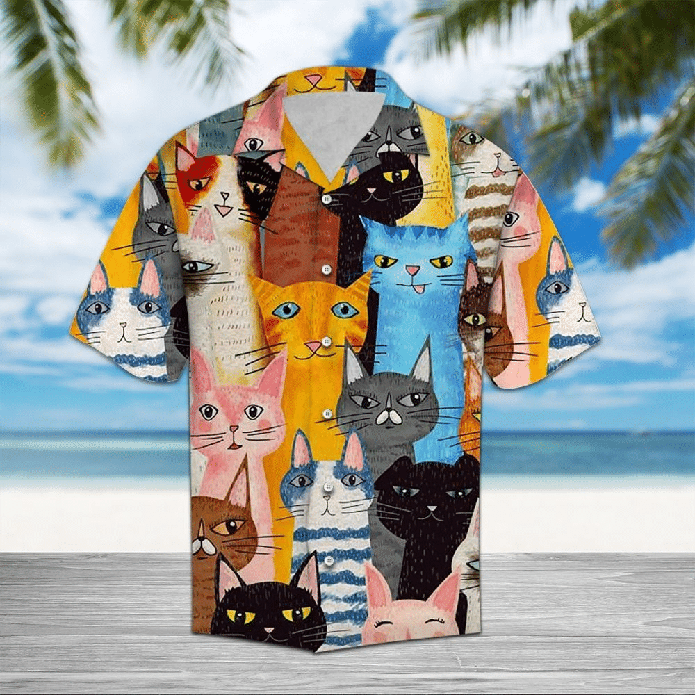 Cat Color Art Hawaiian Aloha Shirts #H