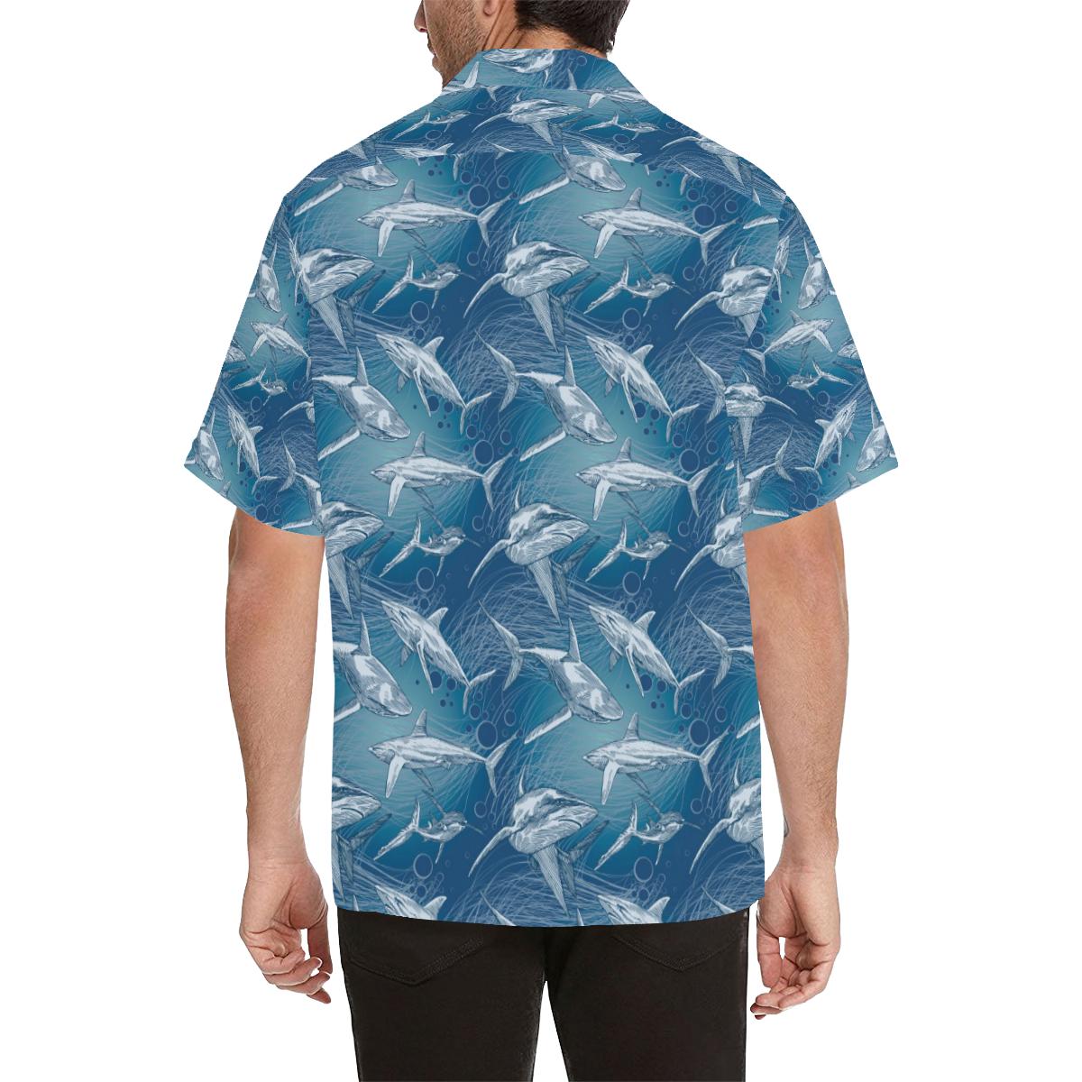 Shark Hand Drawn Mens All Over Print Hawaiian Shirt