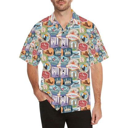 Travel Stamp Print Design Hawaiian Shirt