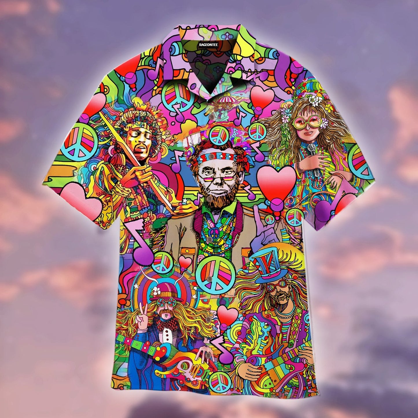 Peace Love Music Hippies With Abe Hawaiian Shirt | For Men &amp;amp; Women | Adult | Wt1163