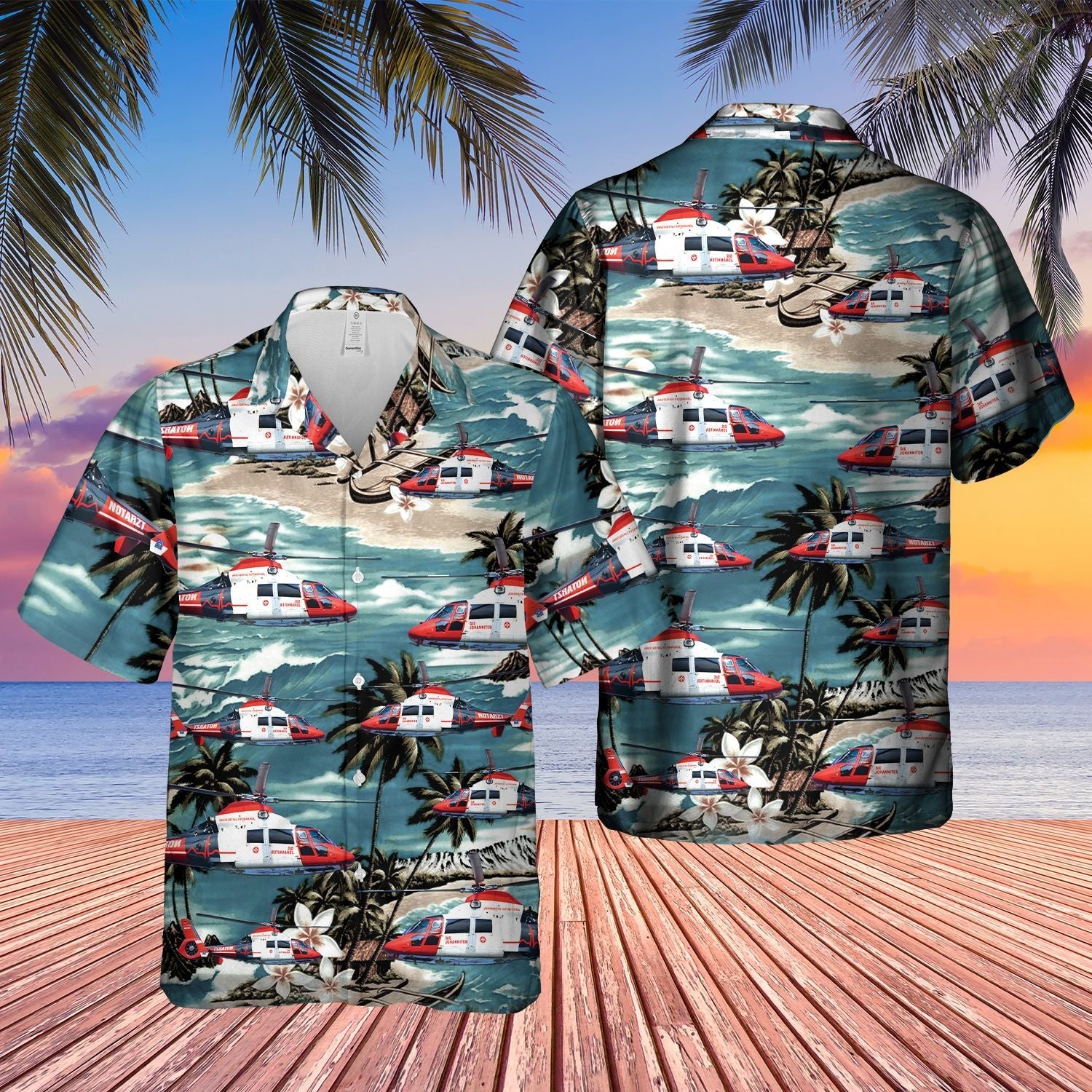 German Air Medical Services Helicopter 2  Blue Unique Design Unisex Hawaiian Shirt For Men And Women Dhc17063278