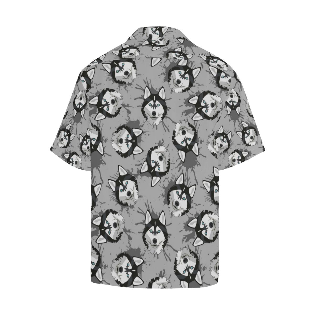 Siberian Husky Pattern Theme Mens All Over Print Hawaiian Shirt