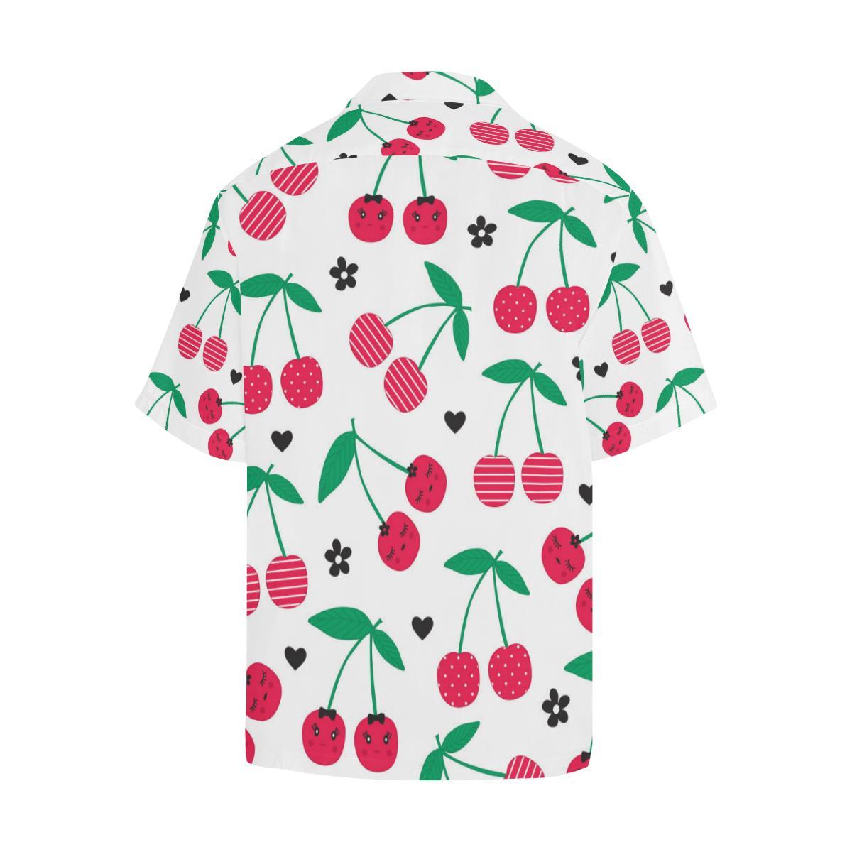 Cherry Pattern White Background Mens All Over Print Hawaiian Shirt