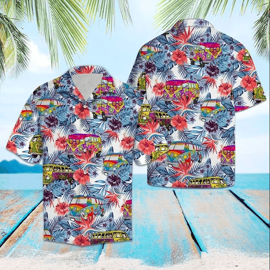 Hippie Car Tropical Summer Hawaiian Aloha Shirts