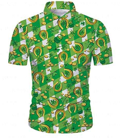 Amazing Shamrock And Gold Pattern Saint Patrick Green Hawaiian Aloha Shirts