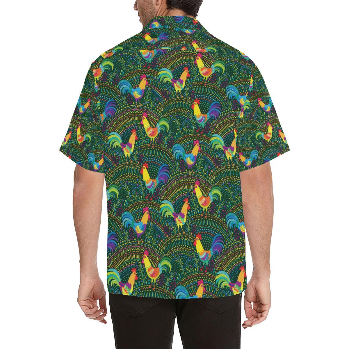 Rooster Chicken Pattern Theme Mens All Over Print Hawaiian Shirt