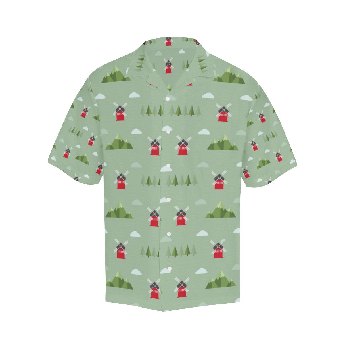 Windmill Green Pattern Mens All Over Print Hawaiian Shirt