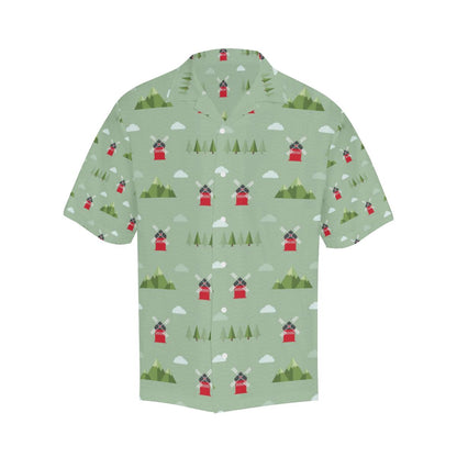 Windmill Green Pattern Mens All Over Print Hawaiian Shirt