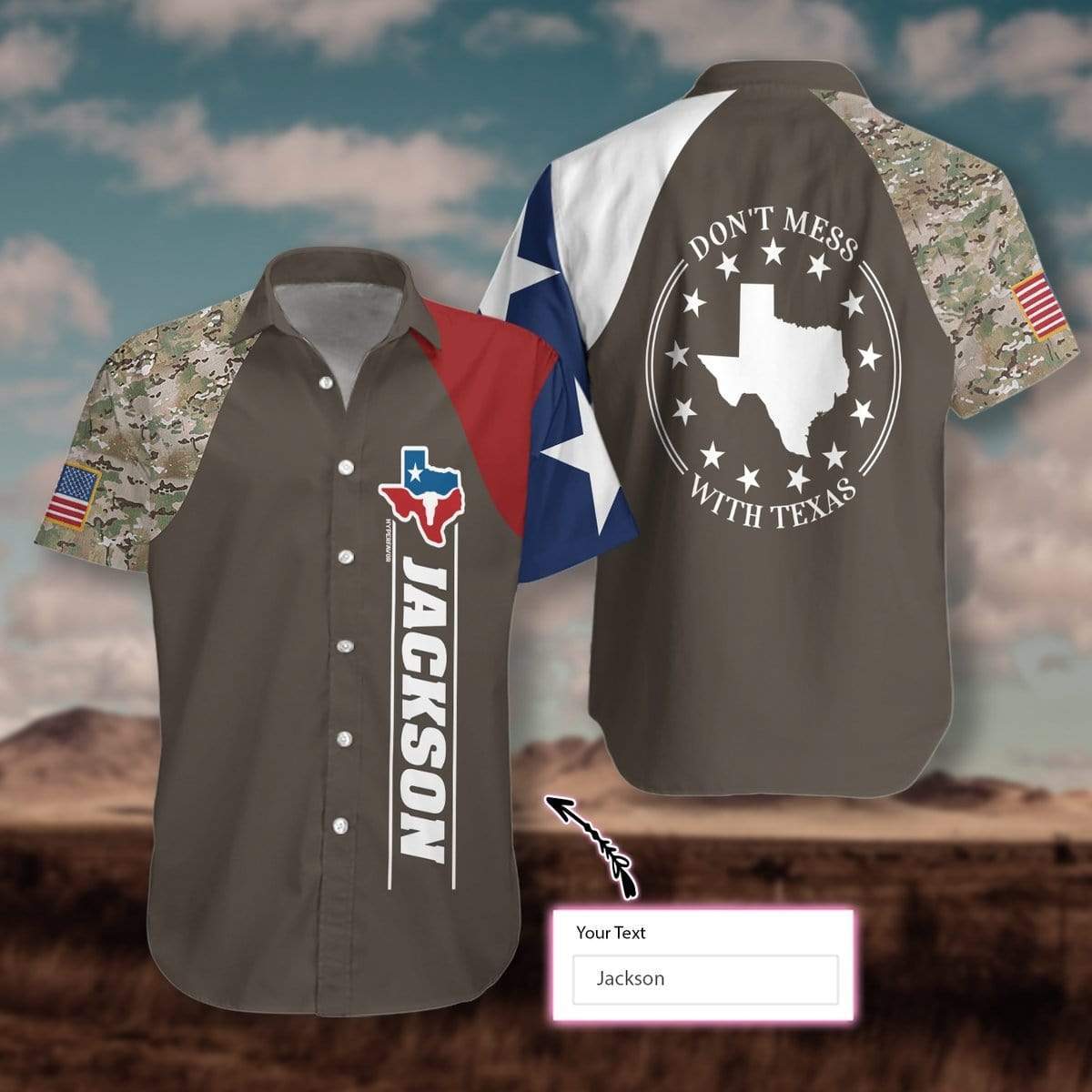 Don't Mess With Texas Flag Camo custom name Hawaiian Aloha Shirts #V