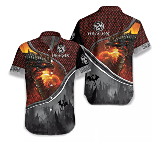 Magic Fire Dragon Shadow Unisex Hawaiian Shirts #DH