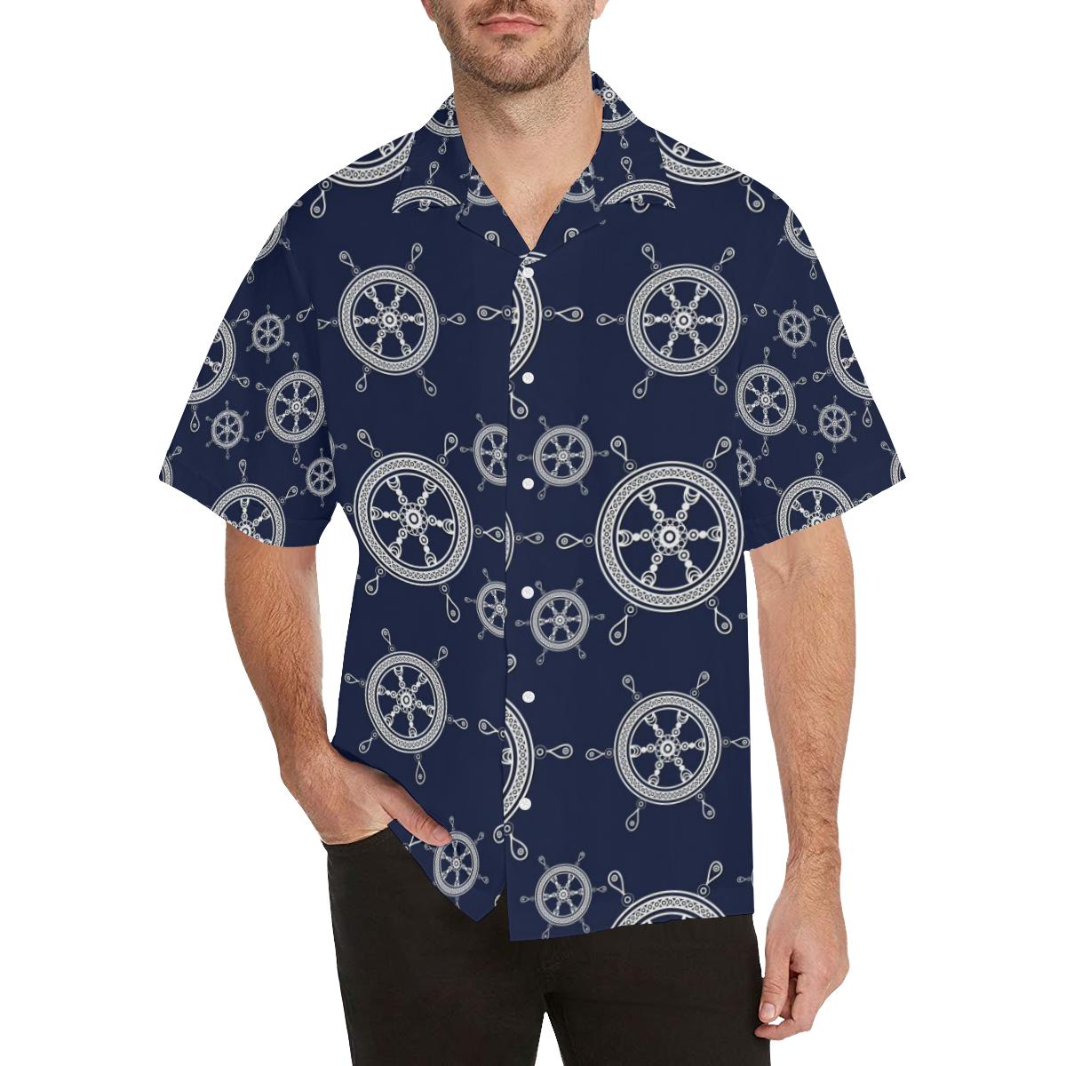 Nautical Steering Wheel Design Pattern Mens All Over Print Hawaiian Shirt
