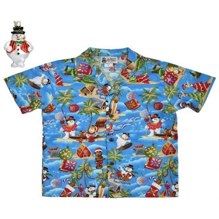 Hawaiian Aloha Shirts Christmas Snowman And Child