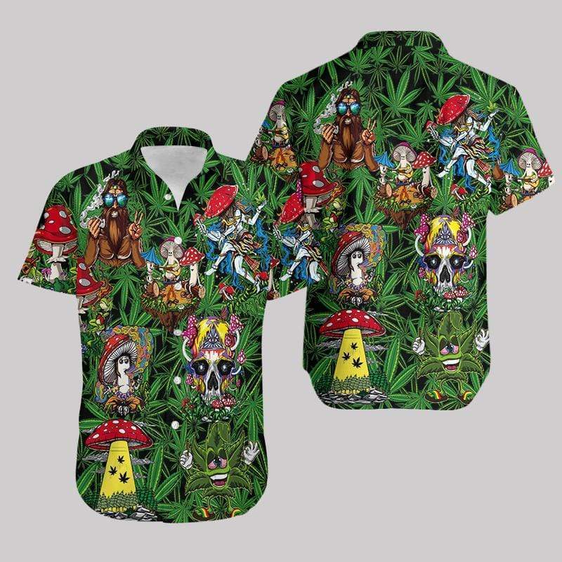 Amazing Hippie &amp;amp; Weed Green Hawaiian Aloha Shirts