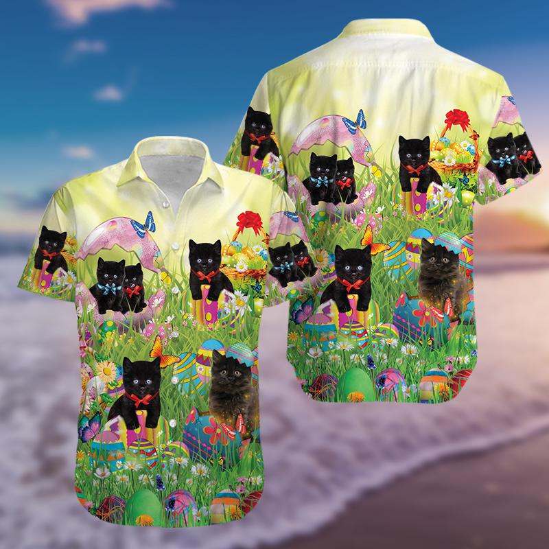 Black Cat So Cute Happy Easter Hawaiian Aloha Shirts 