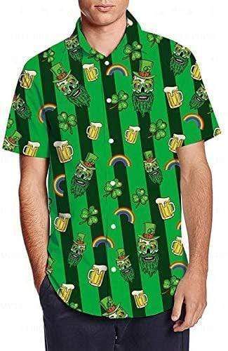 Hawaiian Aloha Shirts St Patrick's Day Shamrock Skull And Beer