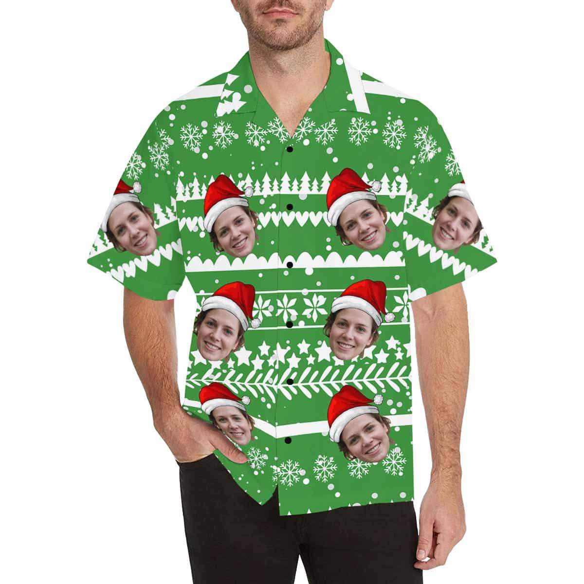 Custom Face Christmas Party Men's All Over The Print Hawaiian Shirt