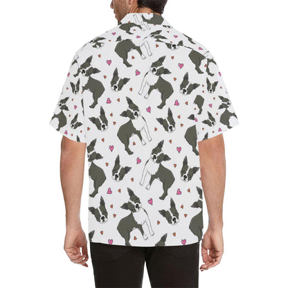 Boston Terrier Dog Hearts Vector Pattern Mens All Over Print Hawaiian Shirt
