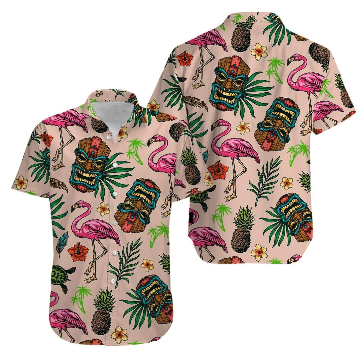 Tiki Tropical ?seamless flamingo Aloha Hawaiian Shirts #V