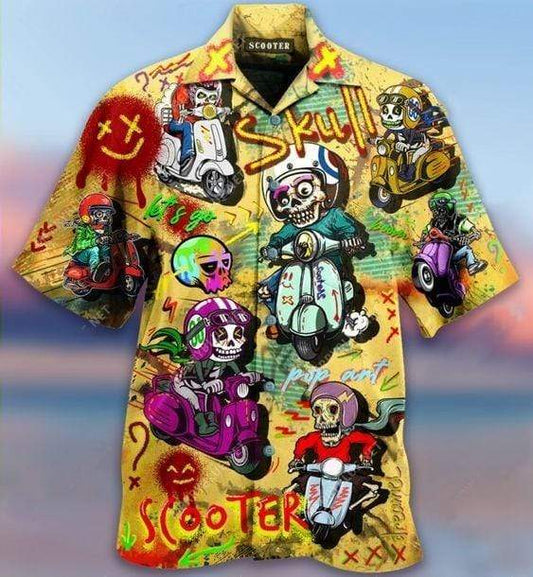 Hawaiian Aloha Shirts Skull Scooters