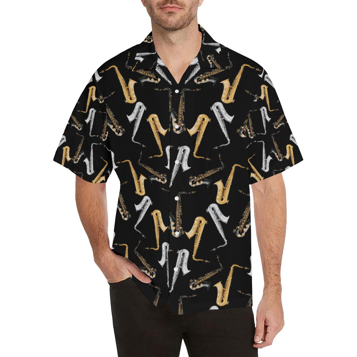Saxophone Design Pattern Mens All Over Print Hawaiian Shirt