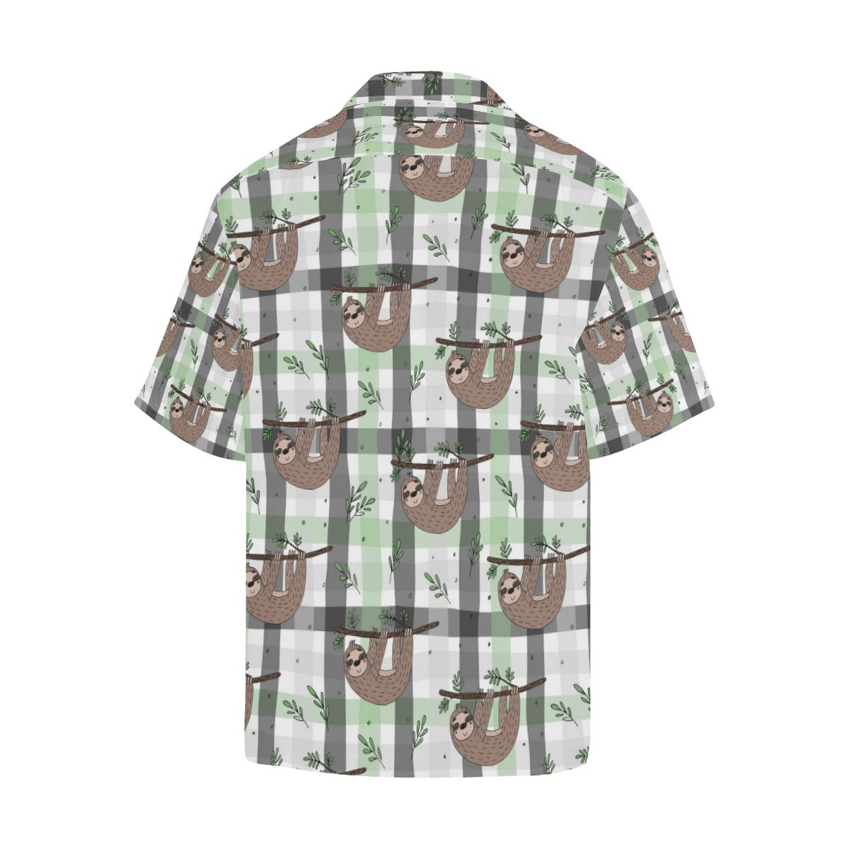 Sloth Pattern Stripe Background Mens All Over Print Hawaiian Shirt