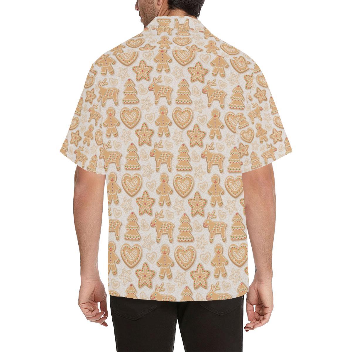 Christmas Ginger Cookie Pattern Mens All Over Print Hawaiian Shirt