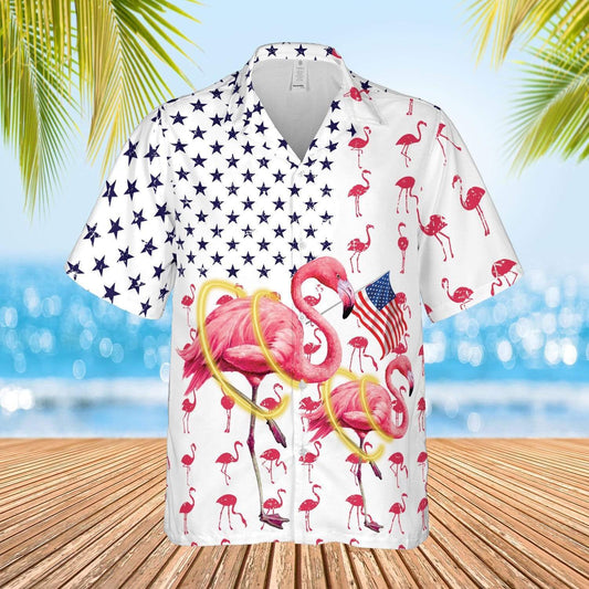 American Flag Flamingo Independence Day Unisex Hawaiian Shirts  Beach Shorts 