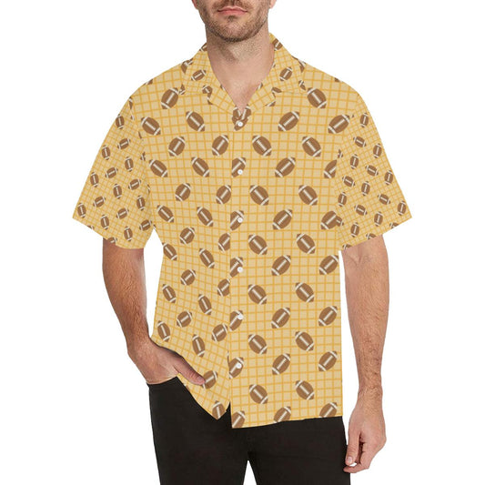 American Football Ball Pattern Yellow Background Mens All Over Print Hawaiian Shirt