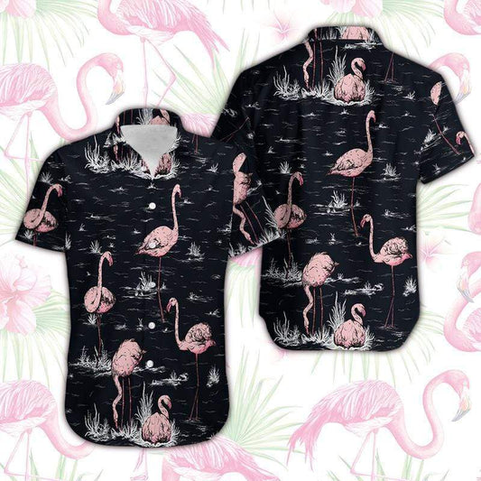 Hawaiian Aloha Shirts Flamingo In Dark #2501DH