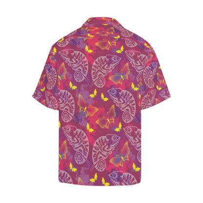 Pink Chameleon Lizard Butterfly Pattern Mens All Over Print Hawaiian Shirt