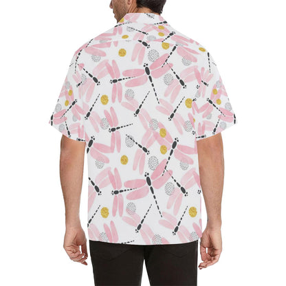 Pink Dragonfly Pattern Mens All Over Print Hawaiian Shirt