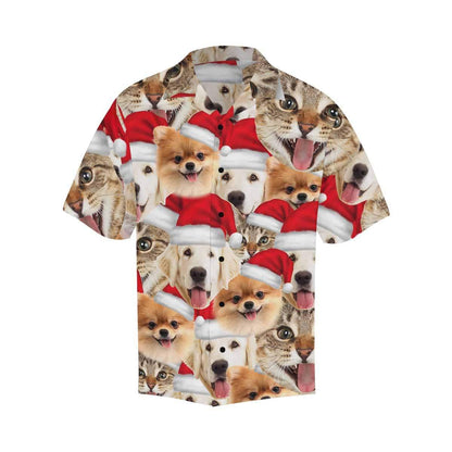 Custom Face Pet Christmas Hat Seamless Men's All Over Print Hawaiian Shirt