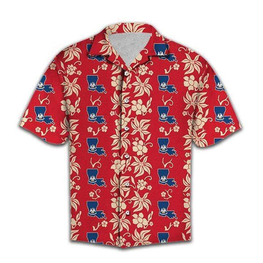 Red Pattern Louisiana Lover Hawaiian Aloha Shirts #H