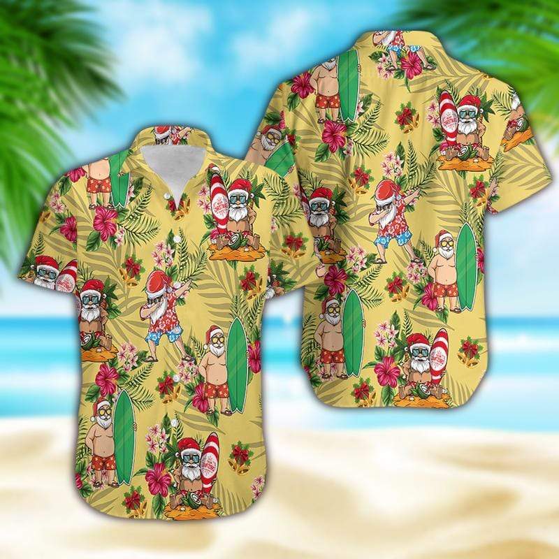 Funny Santa Claus Surfing Yellow Hawaiian Shirts