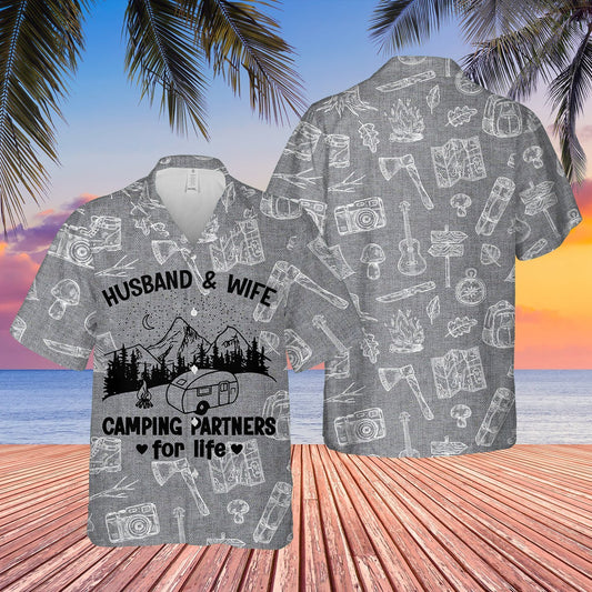 Camping Husband & Wife Partners For Life Unisex Hawaiian Shirt