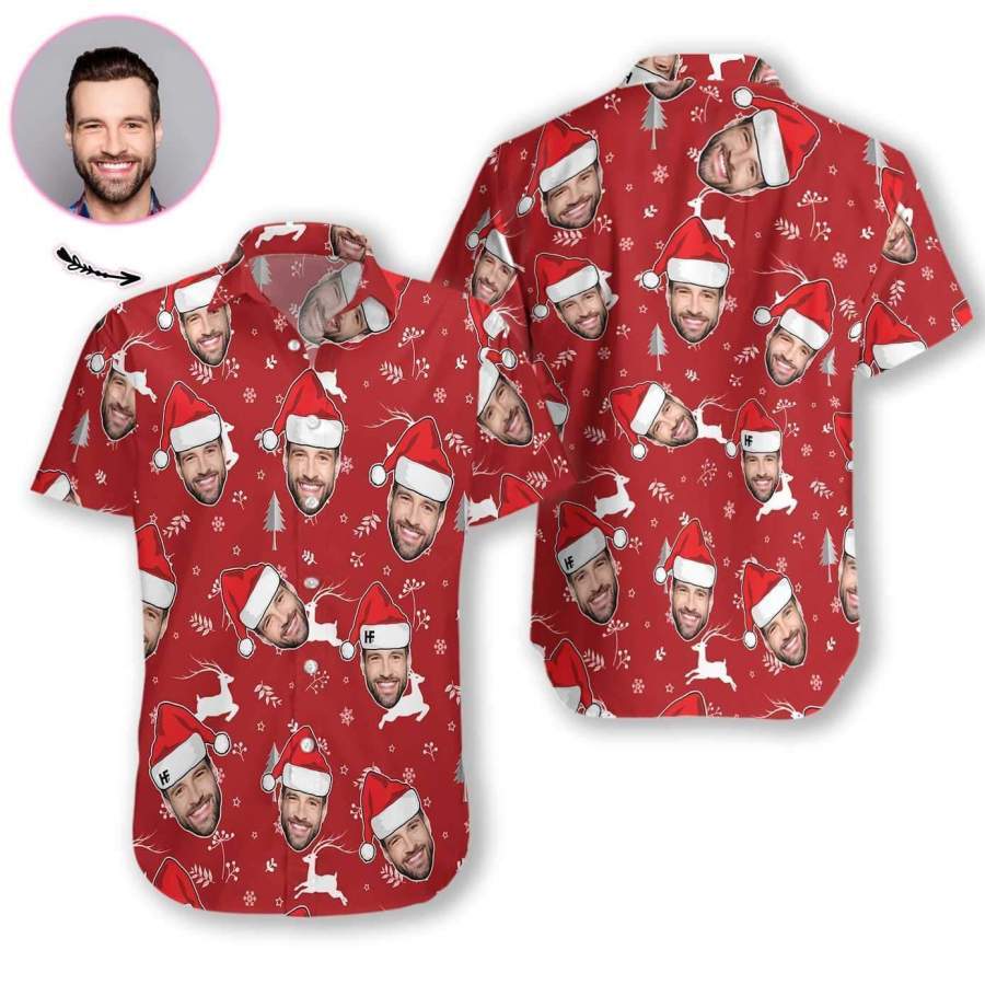 Custom Face Christmas Red Hawaiian Aloha Shirts