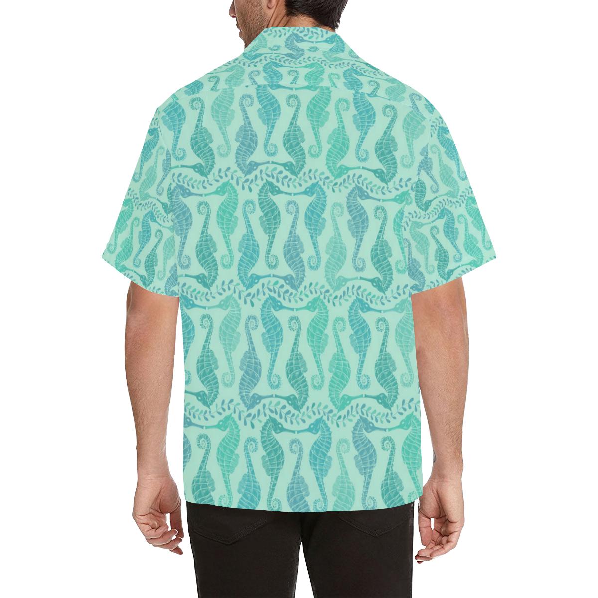 Seahorse Green Pattern Mens All Over Print Hawaiian Shirt