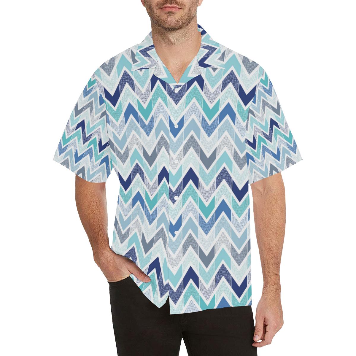 Zigzag Chevron Blue Pattern Mens All Over Print Hawaiian Shirt