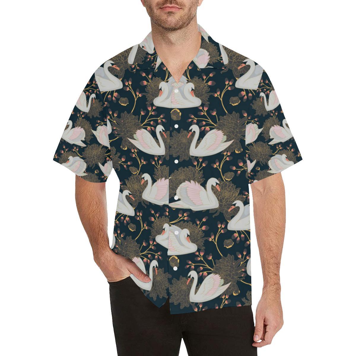 Swan Pattern Mens All Over Print Hawaiian Shirt
