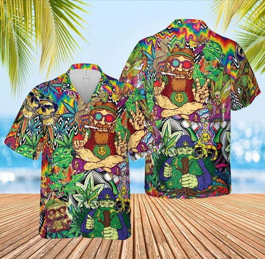 Colorful Hippie Weed Old Man Be Groovy Unisex Hawaiian Shirts