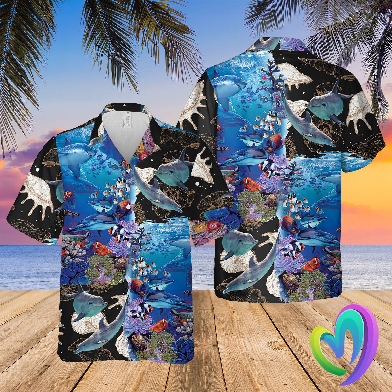 Dolphin Hawaiian Summer Beach Shirt Funny Aloha