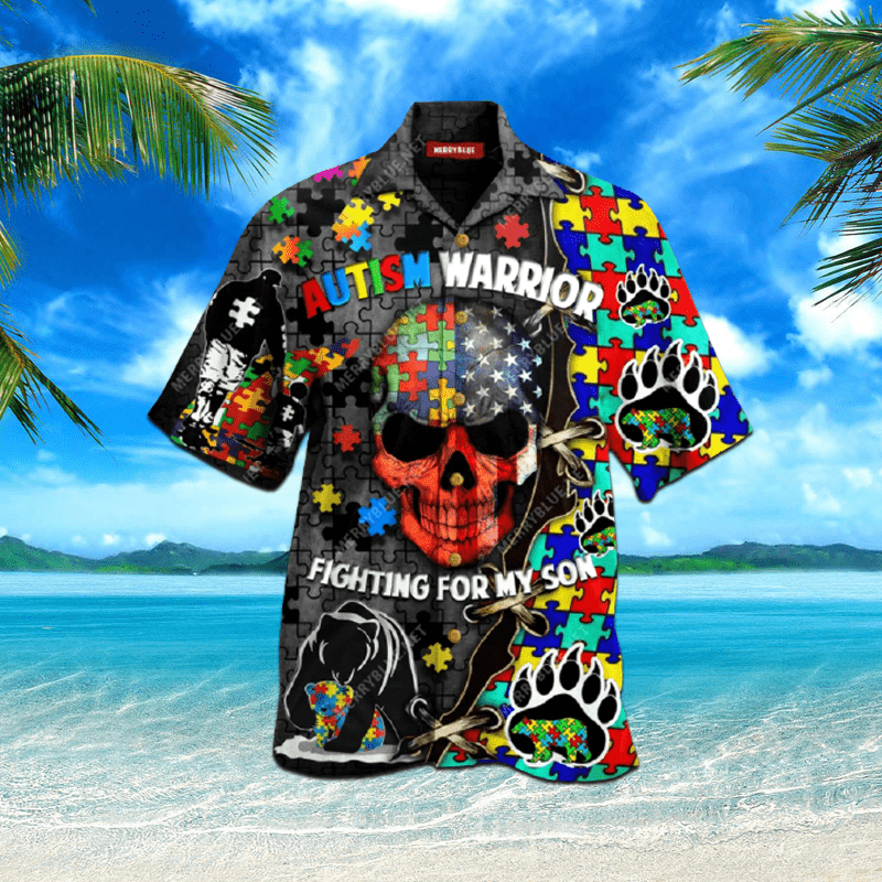 For My Son Warrior Fighting Autism Hawaiian Unisex Aloha Shirts #H